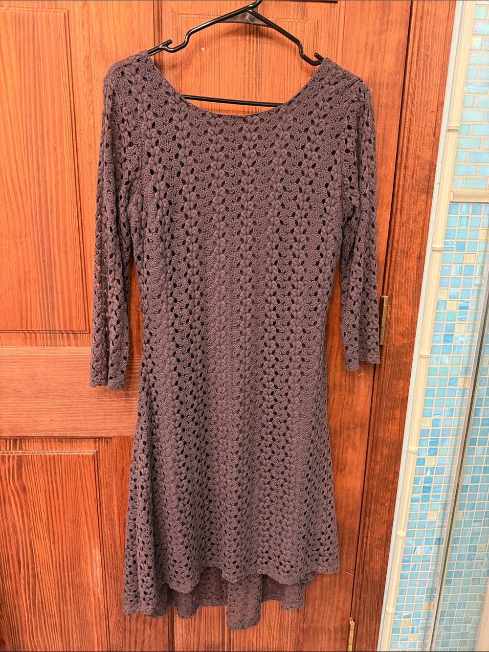 Cynthia Rowley Mauve-Taupe Crochet Long-Sleeve A-Line Dress